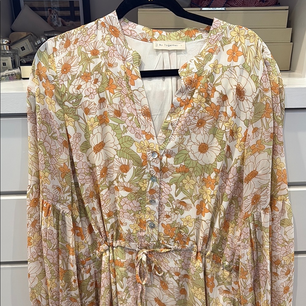 By Together Orange and Green Floral Blouse